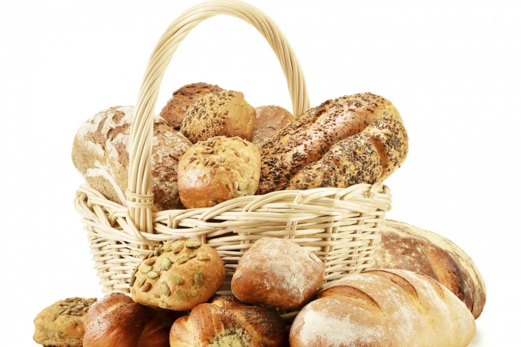 Basket of fresh bread and rolls at Evans and Clark Rogerstone